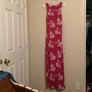 Floor length women’s floral dress pink with white flowers